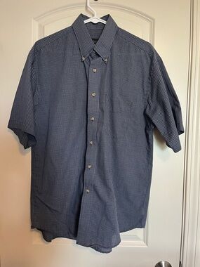 Van Heusen Short-Sleeve Button-Down Check Shirt - Navy